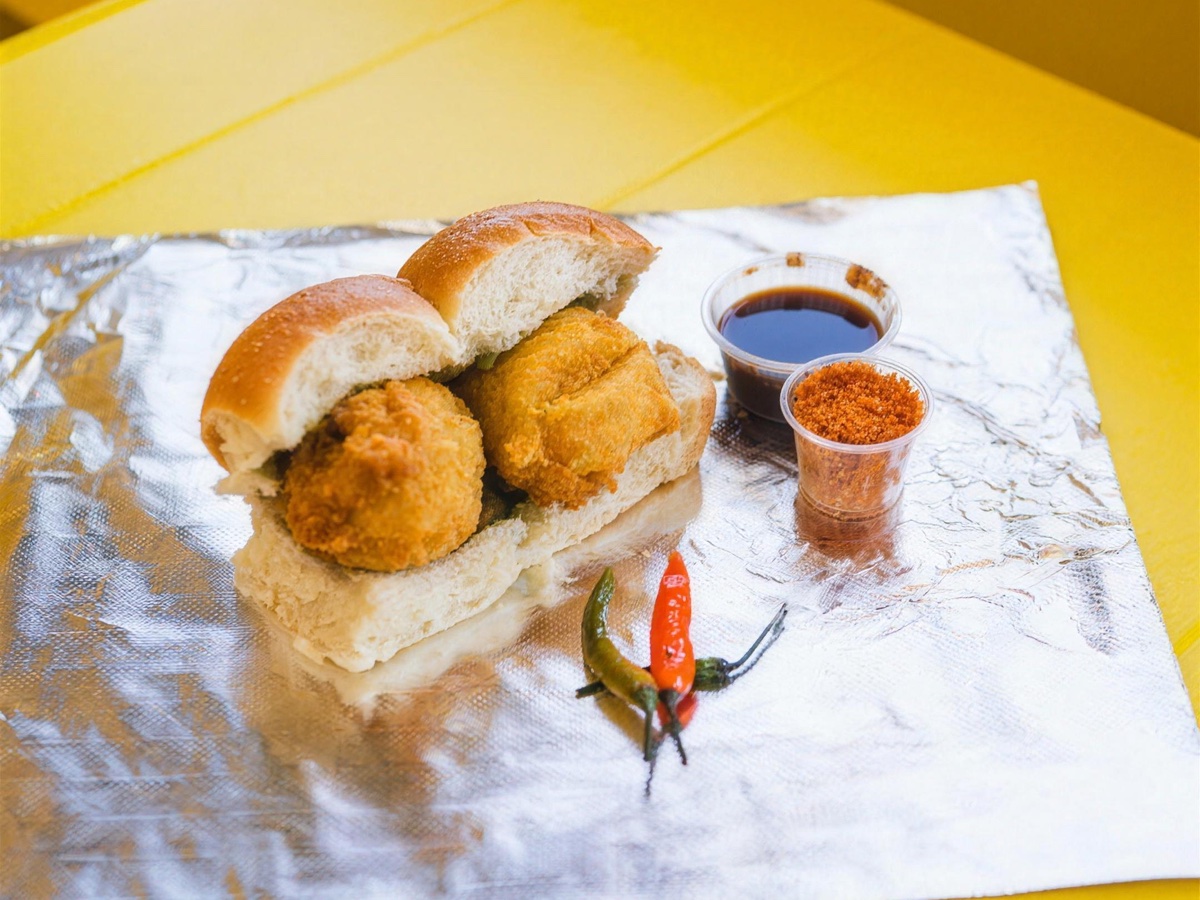 Vada pav with chutneys